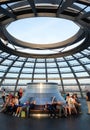 Tourists enjoying the views at sunset Glass dome of the Reichstag. Berlin, Germany