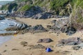 Tourists enjoyong the beach at Whitesands bay in Cornwall,UK Royalty Free Stock Photo