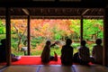 tourists in Enkoji temple with fall color