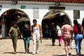 Tourists at the entrance of the artisan market of monserrate