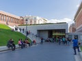 Tourists at the entrance of the Prado Museum in Madrid