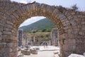 Tourists in Ephesus ancient city old ruins at sunny day, Izmir, Turkey. Turkish famous landmark Royalty Free Stock Photo