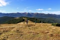 tourists with equipment go along the mountain ranges. Ukraine Royalty Free Stock Photo