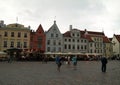 Tourists in evening in center of old Tallinn Royalty Free Stock Photo