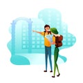 Tourists at excursion flat vector illustration