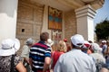 Tourists on an excursion in the Palace of Knossos