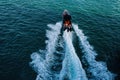 Tourists on excursions along the ocean in a boat. Beautiful yacht for walking on the water.