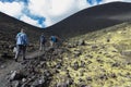 Tourists on excursions in places of Hiking trail climb to the North Breakthrough Great Tolbachik Fissure Eruption 1975