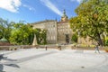 Tourists explore the courtyard and terrace near Rampart Garden at Prague Complex in Prague, Czech Republic
