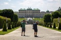 Tourists explore the sights of the Belvedere in Vienna