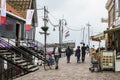 Tourists explore the small town of Volendam, on the Markermeer Lake Royalty Free Stock Photo