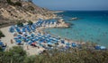 Tourists at the famous bay beach of Konnos Protaras Cyprus for s Royalty Free Stock Photo