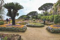 Tourists in the famous garden of the Villa Rufolo at the small city of Ravello on the Amalfi coast, Italy Royalty Free Stock Photo