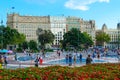 Tourists are on famous Plaza Catalunya, Barcelona, Spain Royalty Free Stock Photo