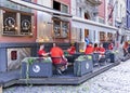 Tourists and fans of the World Basketball Championship 2023 drink beer on the open veranda of cafes Royalty Free Stock Photo