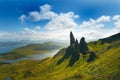 Tourists favourite place in Scotland - Isle of Skye. Very famous castle in Scotland called Eilean Donan castle. Scotland green nat