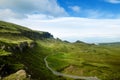 Tourists favourite place in Scotland - Isle of Skye. Very famous castle in Scotland called Eilean Donan castle. Scotland green nat Royalty Free Stock Photo