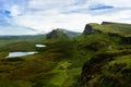 Tourists favourite place in Scotland - Isle of Skye. Very famous castle in Scotland called Eilean Donan castle. Scotland green nat Royalty Free Stock Photo