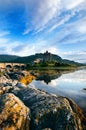 Tourists favourite place in Scotland - Isle of Skye. Very famous castle in Scotland called Eilean Donan castle. Scotland green nat Royalty Free Stock Photo