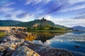 Tourists favourite place in Scotland - Isle of Skye. Very famous castle in Scotland called Eilean Donan castle. Scotland green nat Royalty Free Stock Photo