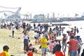 Tourists flock to the white sand beach of Ancol, North Jakarta, Sunday 6 August 2023