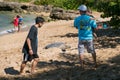 Tourists Flood Haleiwa Beach Park in Oahu Hawaii Royalty Free Stock Photo