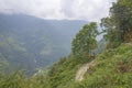 Tourists follow the trail among the mountains of Nepal Himalayas