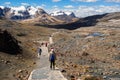 Tourists following the path to Pastoruri Glacier, at Huascaran National Park, Huaraz/Peru Royalty Free Stock Photo