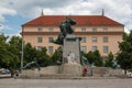 Tourists at the Frantisek Palacky monument in Prague, Czech Republic