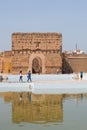 Tourists in front of Ancient building, El Badi palace Marrakech.