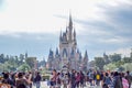 Tourists at the front of Cinderella Castle Tokyo Disney Resort in Urayasu, Chiba prefecture, Tokyo, Japan Royalty Free Stock Photo