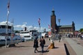 Tourists in front of the City Hall in Stockholm Royalty Free Stock Photo