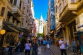 Tourists and Galata Tower. Visist istanbul background photo. Royalty Free Stock Photo