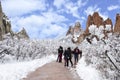 Tourists in the Garden of the Gods Park in Winter Royalty Free Stock Photo