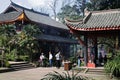 Tourists gather at the temple on Mount Emei, Sichun Province China