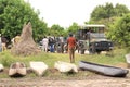 Tourists getting ready for mokoro boat trip on river through okavango delta near maun, botswana, africa. Royalty Free Stock Photo