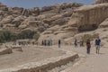 Tourists going to Al Khazneh, the Treasury. Petra, a historical city in Jordan