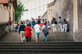 Tourists going up the stairway to the Castle of Prague Royalty Free Stock Photo