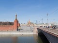 Tourists at the Great Moscow River bridge Royalty Free Stock Photo