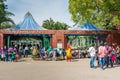 Tourists and a group of Indian primary school pupils waiting for entering the Nehru Zoological park in Hyderabad City, Andhra