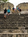 Tourists group visiting old ruin at the Mayan city of Kohunlich Royalty Free Stock Photo