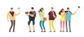 Tourists with guide on travel tour. Travelling people with family on vacation vector concept