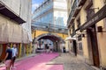 Tourists hanging out on the pink street in Lisbon