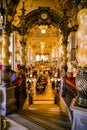 Tourists have afternoon tea in golden hall in New York Cafe in Budapest Royalty Free Stock Photo