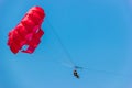 Tourists have fun, parachuting behind a boat, parasailing.