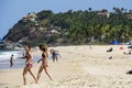 Tourists having fun in San Pancho Beach in Nayarit Mexico