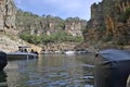 Tourists having fun on a speedboat ride, inside the canyons Brazil, South America, view behind