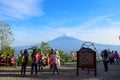 Tourists at Tenjo-Yama Park Mount Kachi Kachi Ropeway with Mount Fuji in background