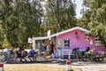 Tourists having ice cream in Dueodde - popular vacation spot on Bornholm island