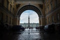 Tourists hiding from the rain under the arch of the General Staff Building, St. Petersburg, Russia Royalty Free Stock Photo